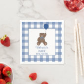 Baby Boy Blue Buffalo Check Teddy Bear Baby Shower スタンダードカクテルナプキン (インサイチュ)