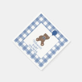 Baby Boy Blue Buffalo Check Teddy Bear Baby Shower スタンダードカクテルナプキン (角)