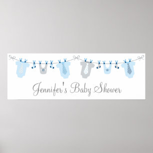 Baby Boy Clothesline Baby Shower Welcome ポスター