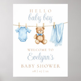 Baby Boy Clothesline Baby Shower Welcome Sign ポスター