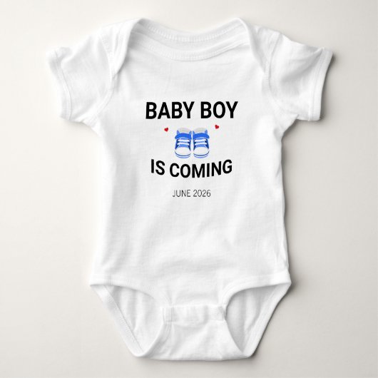 Baby Boy Coming Soon Custom Pregnancy Announcement ベビーボディスーツ (正面)
