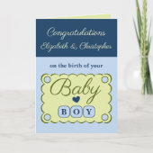 Baby boy congratulations blue green カード (正面)