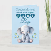 Baby boy congratulations elephant blue カード (正面)