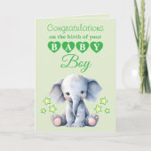 Baby boy congratulations elephant green カード (正面)