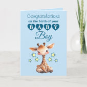 Baby boy congratulations giraffe blue カード (正面)