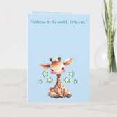 Baby boy congratulations giraffe blue カード (裏面)