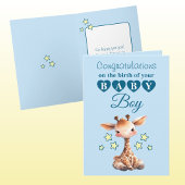 Baby boy congratulations giraffe blue カード
