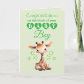 Baby boy congratulations giraffe green カード (正面)