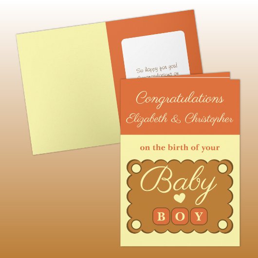 Baby boy congratulations orange yellow カード