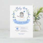 Baby Boy Cute owl babyshower 招待状 (スタンド正面)