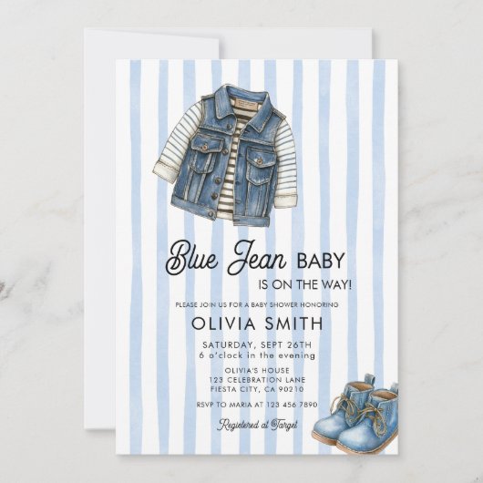  Baby Boy Denim Blue Jean Baby Shower Invitation 招待状 (正面)