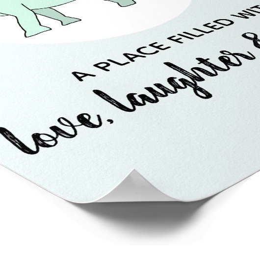 Baby Boy Doodle Dinosaur Triceratops Name Nursery ポスター (角)