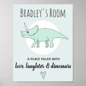 Baby Boy Doodle Dinosaur Triceratops Name Nursery ポスター (正面)