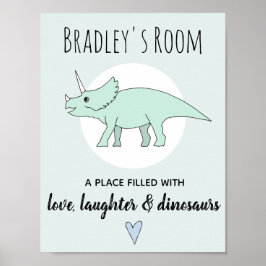 Baby Boy Doodle Dinosaur Triceratops Name Nursery ポスター