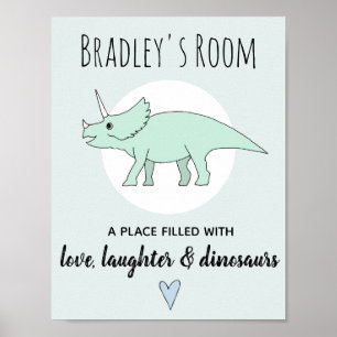 Baby Boy Doodle Dinosaur Triceratops Name Nursery ポスター