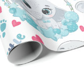 Baby Boy Elephant Cute Blue Baby Shower Baptism ラッピングペーパー (ロールコーナー)