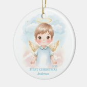 Baby Boy First Christmas Blue Angel Photo セラミックオーナメント (左)