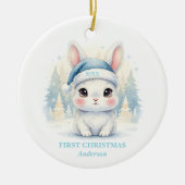 Baby Boy First Christmas Blue Bunny Photo セラミックオーナメント (正面)