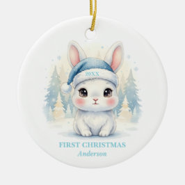 Baby Boy First Christmas Blue Bunny Photo セラミックオーナメント