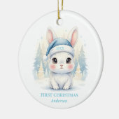 Baby Boy First Christmas Blue Bunny Photo セラミックオーナメント (左)