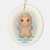 Baby Boy First Christmas Blue Gingerbread Photo セラミックオーナメント (左)