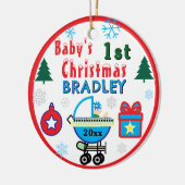 Baby Boy First Christmas Blue Hat NAME セラミックオーナメント (左)