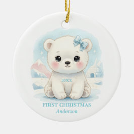 Baby Boy First Christmas Blue Polar Bear Photo セラミックオーナメント