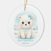 Baby Boy First Christmas Blue Polar Bear Photo セラミックオーナメント (左)