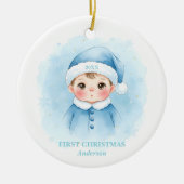 Baby Boy First Christmas Blue Santa Photo セラミックオーナメント (正面)