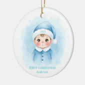 Baby Boy First Christmas Blue Santa Photo セラミックオーナメント (左)