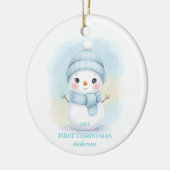 Baby Boy First Christmas Blue Snowman Photo セラミックオーナメント (左)