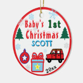 Baby Boy First Christmas Red  Car NAME セラミックオーナメント (左)