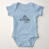 Baby Boy Future Pilot Airplane Blue Personalized  ベビーボディスーツ (正面)
