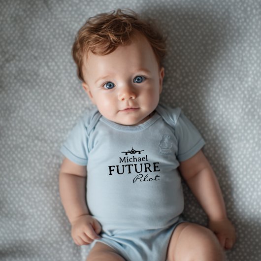 Baby Boy Future Pilot Airplane Blue Personalized  ベビーボディスーツ