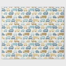 Baby Boy Gift Wrap Cars & Trucks | Blue & Beige ラッピングペーパー