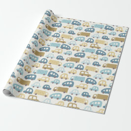 Baby Boy Gift Wrap Cars & Trucks | Blue & Beige ラッピングペーパー