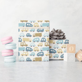Baby Boy Gift Wrap Cars & Trucks | Blue & Beige ラッピングペーパー