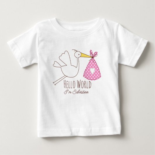 Baby Boy Hello World I'm Sebastian Personalized  ベビーTシャツ (正面)