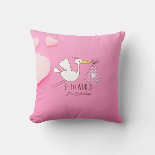 Baby Boy Hello World Sebastian Pink Nursery Pillow クッション (正面)
