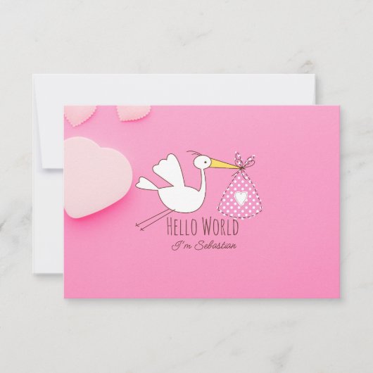 Baby Boy Hello World Sebastian Pink Thank You Card サンキューカード (正面)