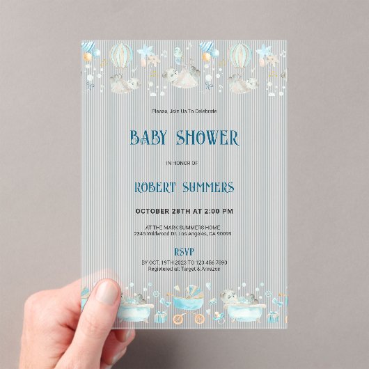Baby Boy Modern Shower Invitation アクリル招待状 (インサイチュ (ポータブル))