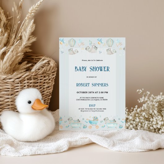 Baby Boy Modern Shower Invitation セーブザデート