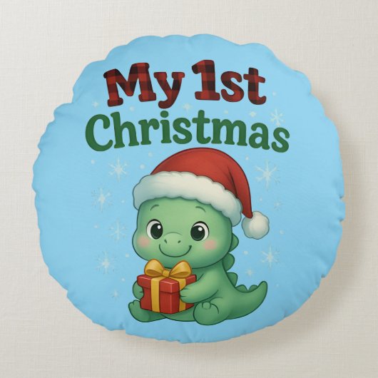 Baby Boy My 1st Christmas Dino ラウンドクッション (正面)