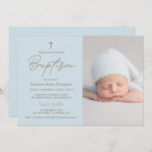 Baby Boy Photo Baptism Elegant Modern Christening 招待状 (正面/裏面)