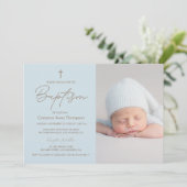 Baby Boy Photo Baptism Elegant Modern Christening 招待状 (スタンド正面)