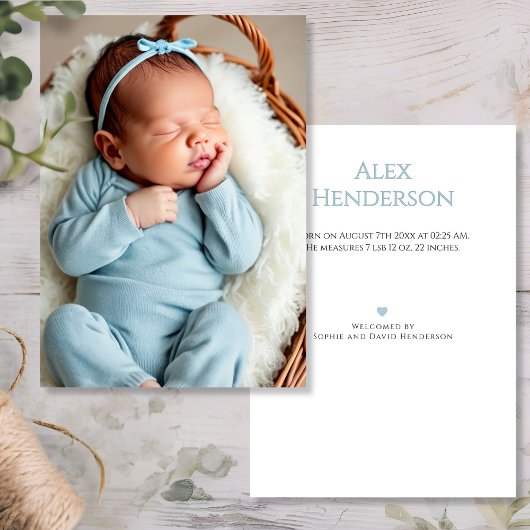 Baby Boy Photo Blue Birth Announcement Card 案内状