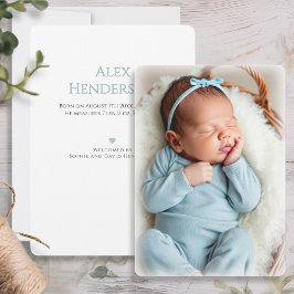 Baby Boy Photo Blue Birth Announcement Card 案内状
