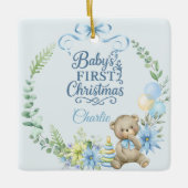 Baby Boy’s First Christmas Personalized Name Photo セラミックオーナメント (正面)