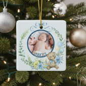 Baby Boy’s First Christmas Personalized Name Photo セラミックオーナメント