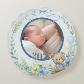 Baby Boy’s First Christmas Personalized Name Photo ラウンドクッション (裏面)